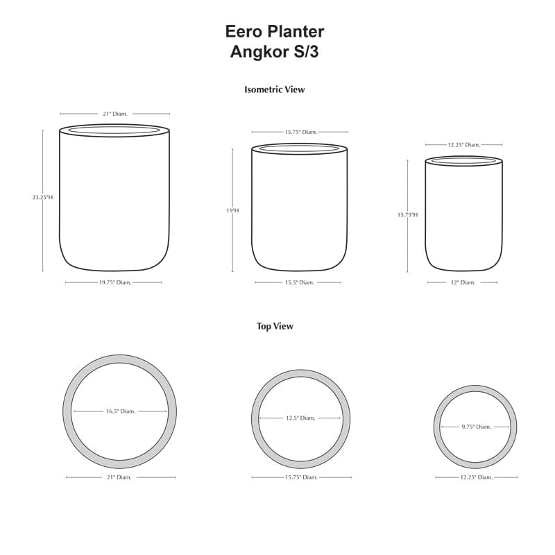 Eero Planter Set of 3 Specs - Outdoor Art Pros
