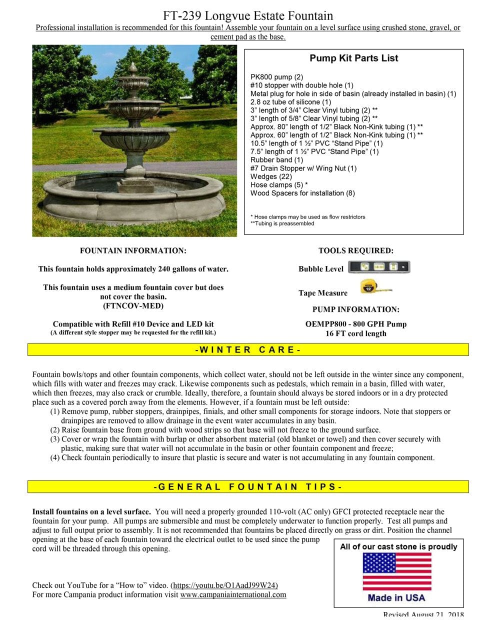 Estate Longvue Outdoor Water Fountain - Outdoor Art Pros