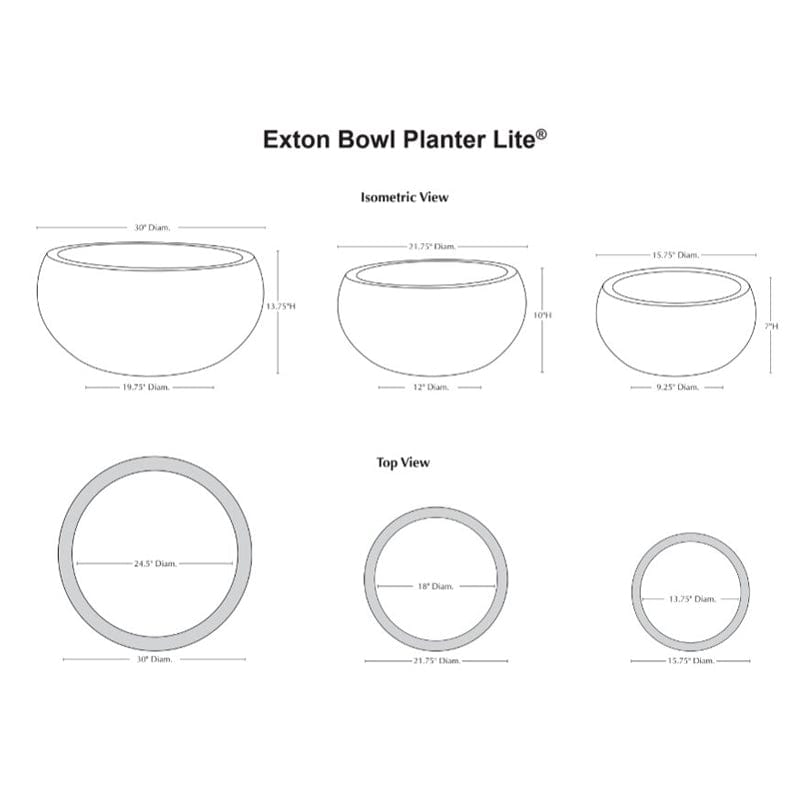 Exton Bowl Planter  Lite  Specs - Outdoor Art Pros