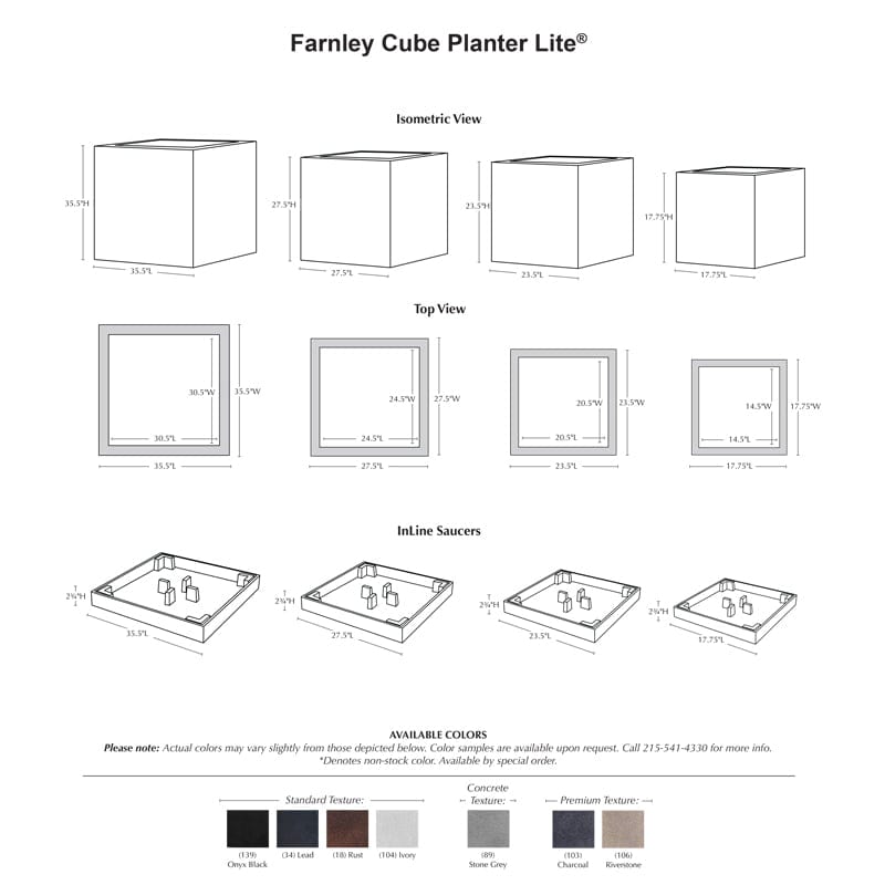 Farnley Cube Planter Lite Specs  - Outdoor Art Pros
