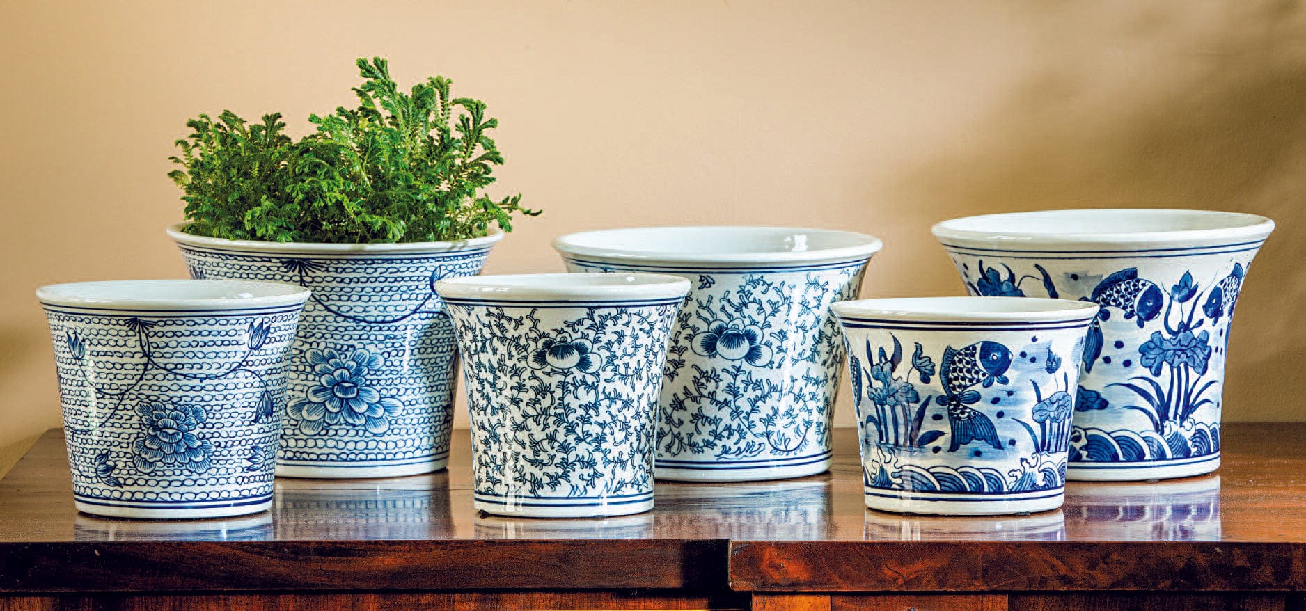Flared Planter-Blue and White Mix Set of 6 - Outdoor Art Pros