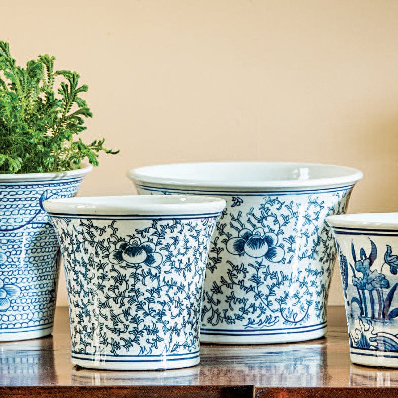 Flared Planter-Blue and White Mix Set of 6 - Outdoor Art Pros
