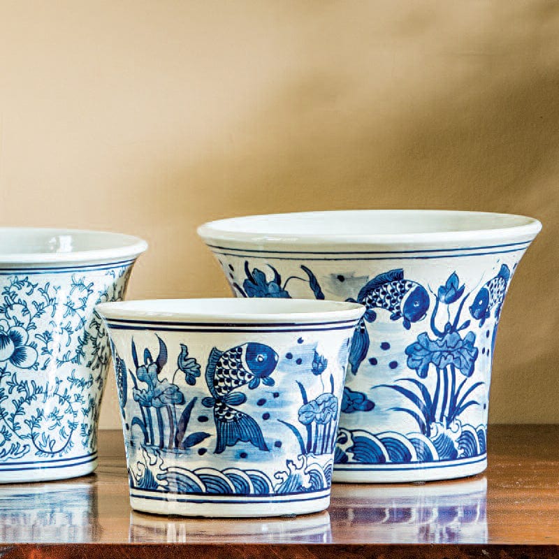 Flared Planter-Blue and White Mix Set of 6 - Outdoor Art Pros