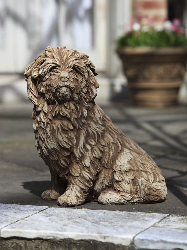 Fluffy Dog Cast Stone Garden Statue - Statuary- Outdoor Art Pros