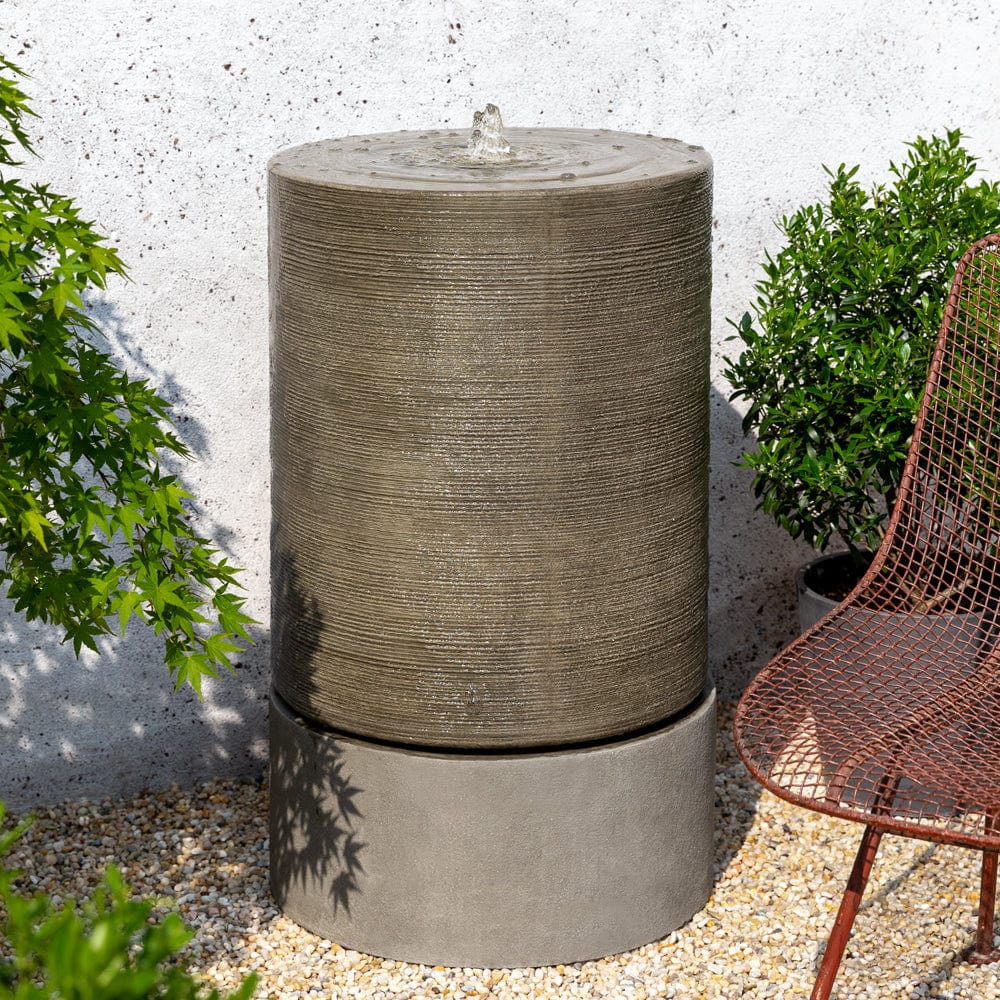 Large Ribbed Cylinder Garden Fountain - Outdoor Art Pros