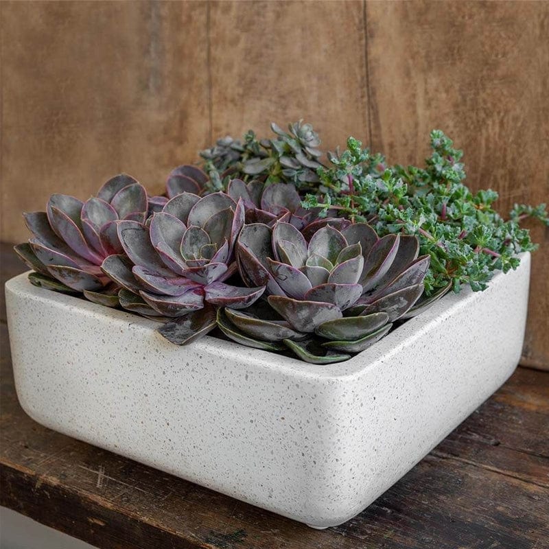 Geo Square Footed Planter Set of 4 in Terrazzo White Finish - Outdoor Art Pros