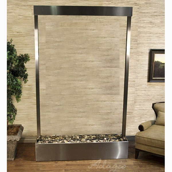 Grandeur River (Centered In Base) - Clear Glass - Stainless Steel - White
