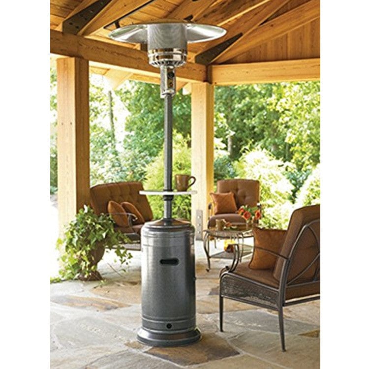87" Tall Hammered Silver Outdoor Patio Heater with Table - Outdoor Art Pros