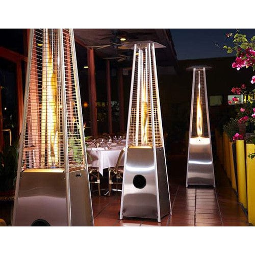 91" Tall Radiant Heat Glass Tube Outdoor Patio Heater in Stainless Steel - Outdoor Art Pros