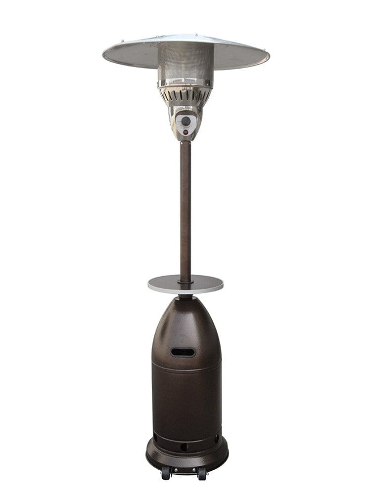87" Tapered Hammered Bronze Outdoor Patio Heater with Table - Outdoor Art Pros
