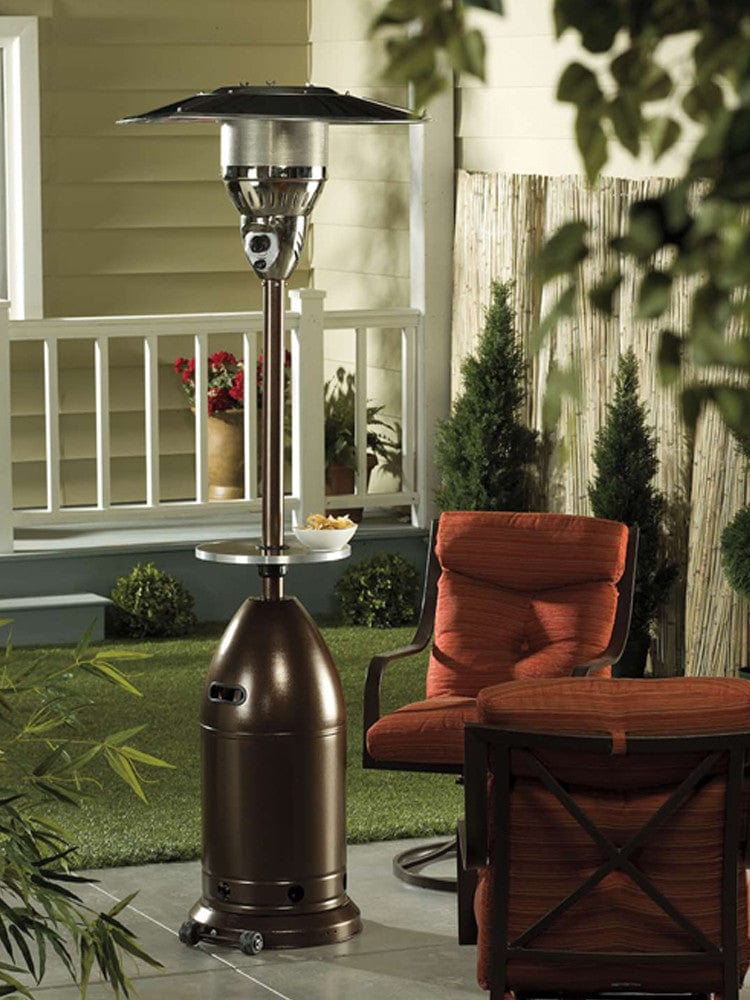 87" Tapered Hammered Bronze Outdoor Patio Heater with Table - Outdoor Art Pros