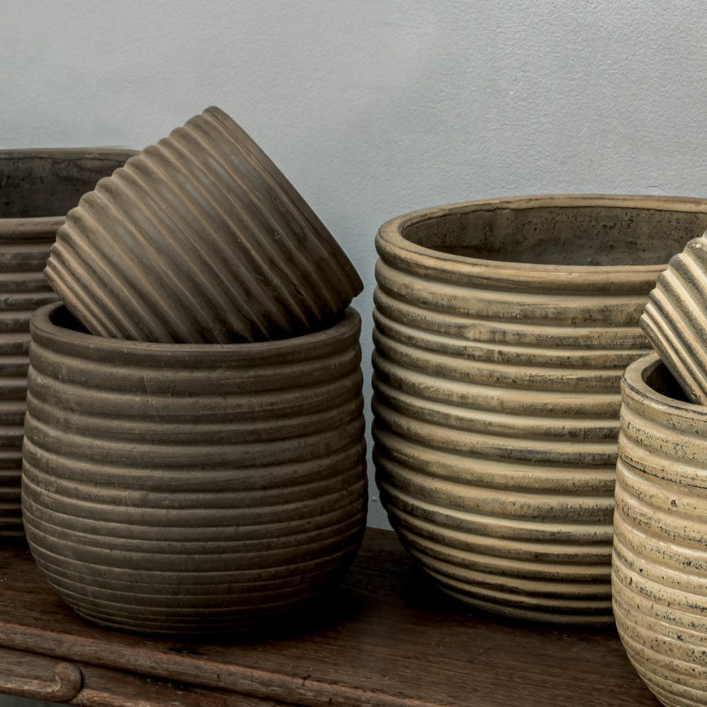 Halliard Beige and Bronze Round | Cold Painted Terra Cotta Planter