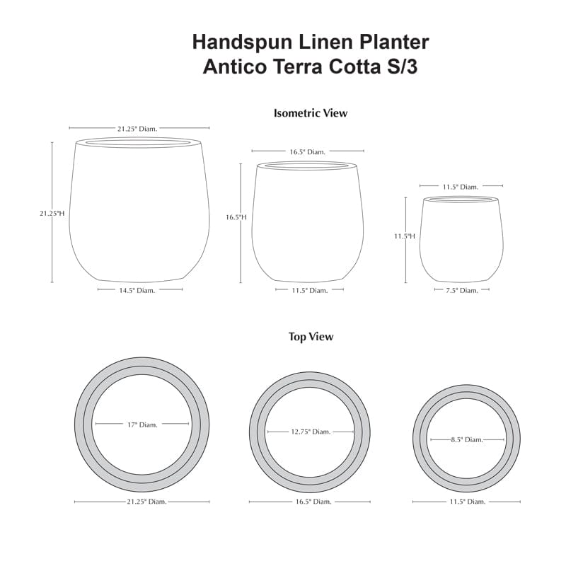 Handspun Linen Planter Nested Set of 3 | Terra Cotta Collection
