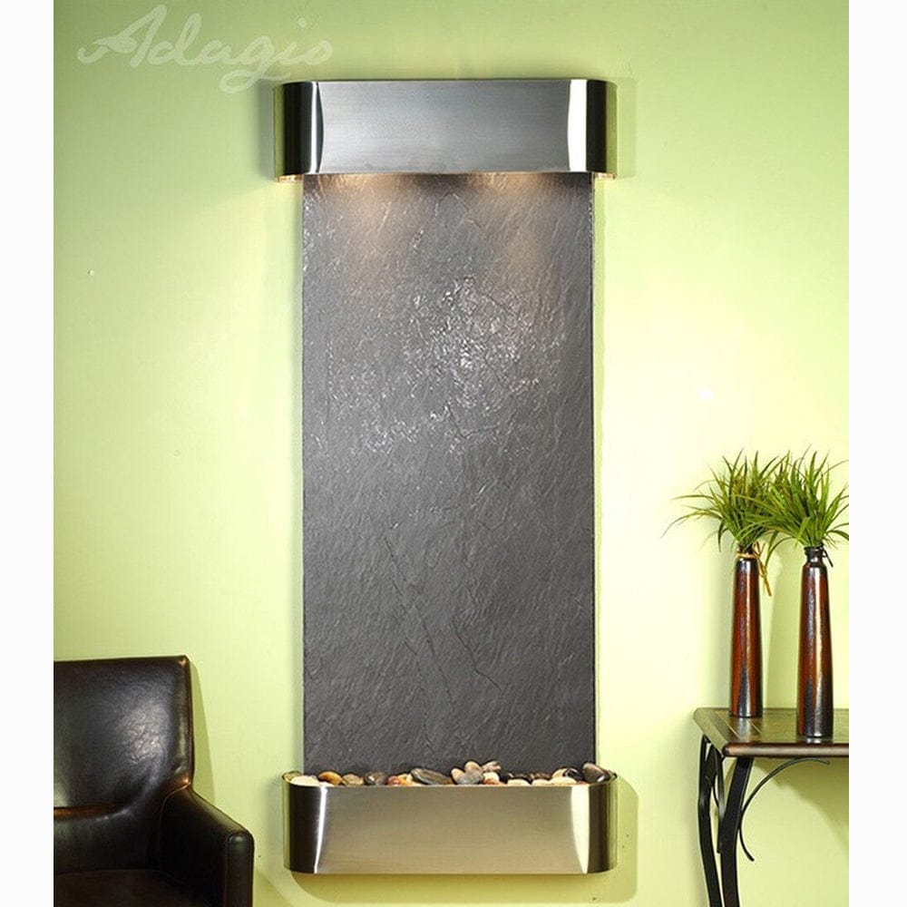Inspiration_Falls_Black_Featherstone_with_Stainless_Steel_Trim_and_Round_Corners - Outdoor Art Pros