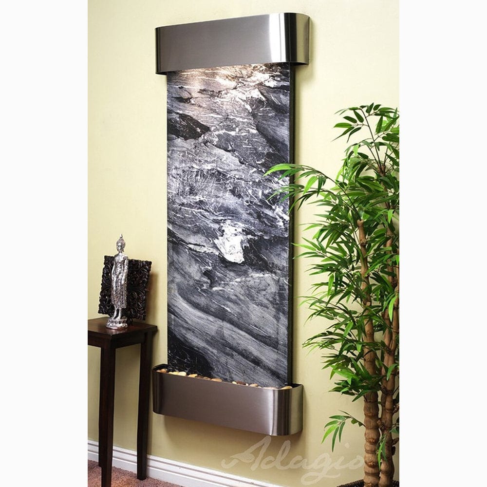 Inspiration_Falls_Black_Spider_Marble_with_Stainless_Steel_Trim_and_Round_Corners - Outdoor Art Pros