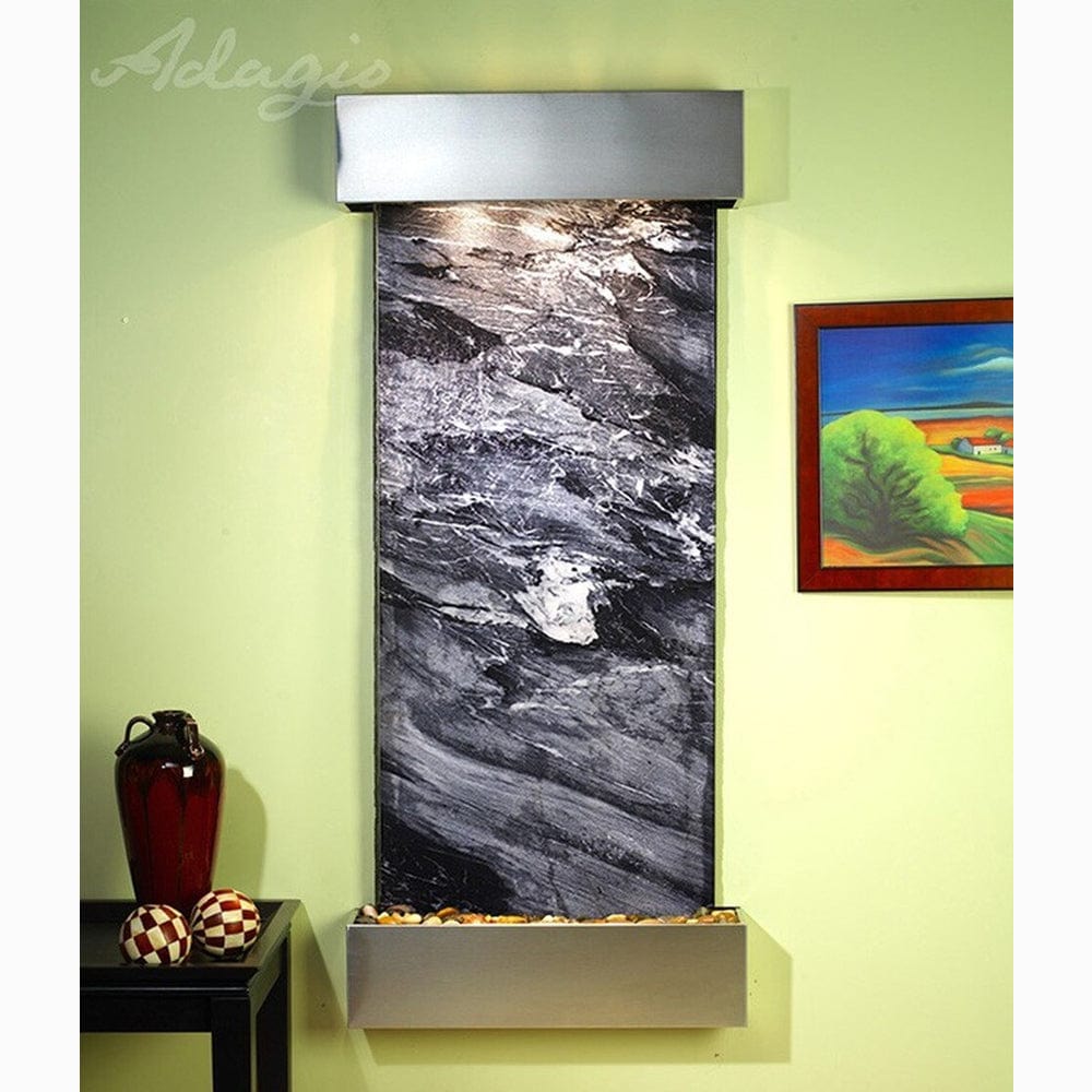 Inspiration_Falls_Black_Spider_Marble_with_Stainless_Steel_Trim_and_Square_Corners - Outdoor Art Pros