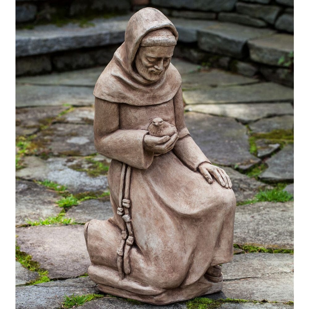 Kneeling St. Francis with Bird Statue - Outdoor Art Pros