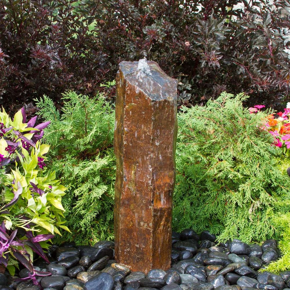 Large Rustic Basalt Rock Column Fountain - Outdoor Fountain Pros
