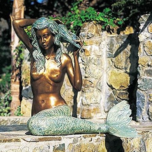 Large Bronze Mermaid Garden Accent and Pool Statuary - Brass Baron - Outdoor Art Pros