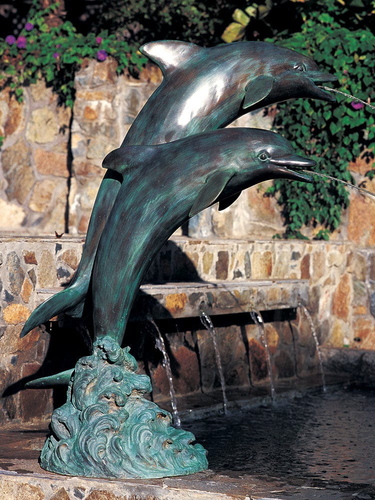 Brass Baron Large Double Dolphins Garden Accent and Pool Statuary - Brass Baron - Outdoor Art Pros