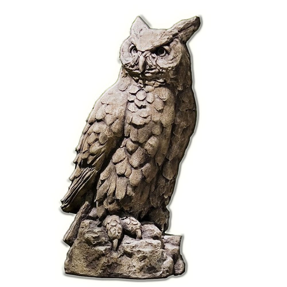 Large Horned Owl Cast Stone Garden Statue - Outdoor Art Pros