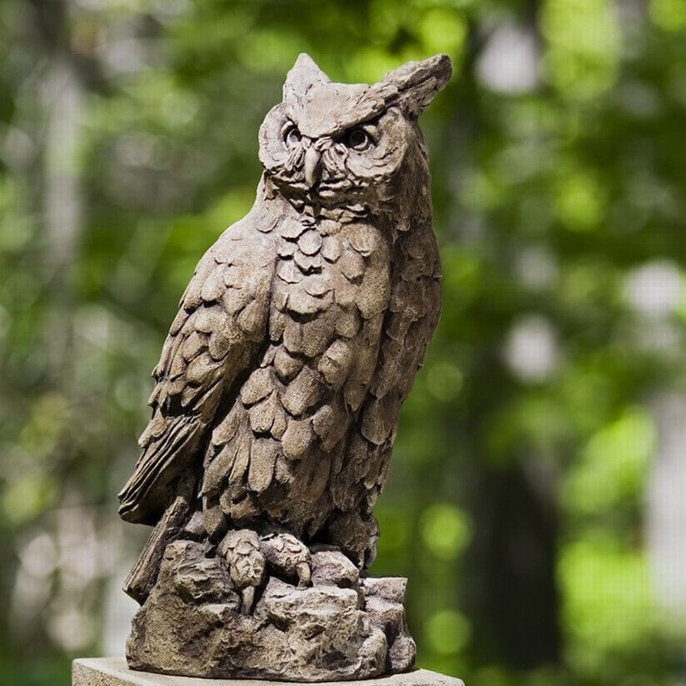 Large Horned Owl Cast Stone Garden Statue - Outdoor Art Pros