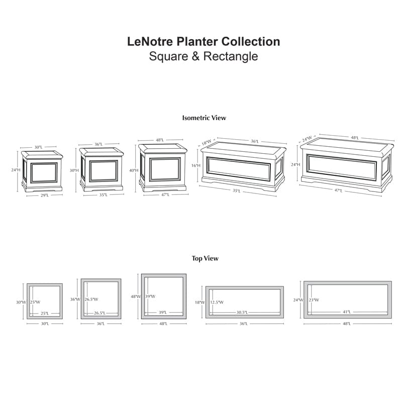LeNotre Planter Collection Specs - Outdoor Art Pros