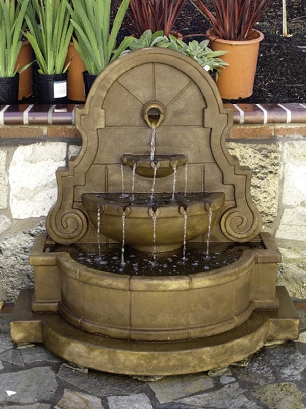 Liguria Wall Water Fountain with Step and Concrete Spout - Outdoor Art Pros