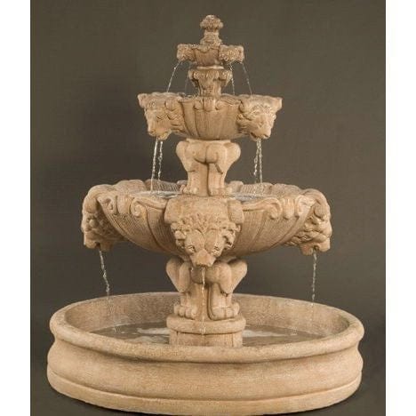 Lion Outdoor Water Fountain With 55 Inch Basin - Outdoor Art Pros