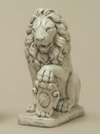 Lion with Left Paw on Shield Garden Statue - Statuary - Outdoor Art Pros