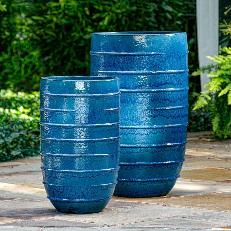 Logis Glazed Tall Planter Set of 2 in Cerulean Blue Finish - Outdoor Art Pros