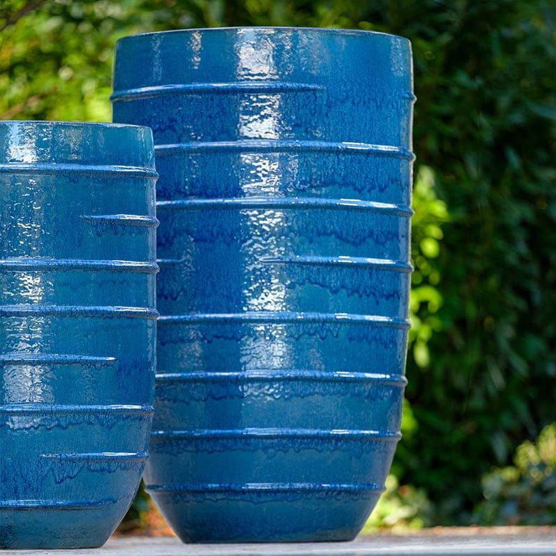 Logis Glazed Tall Planter Set of 2 in Cerulean Blue Finish - Outdoor Art Pros