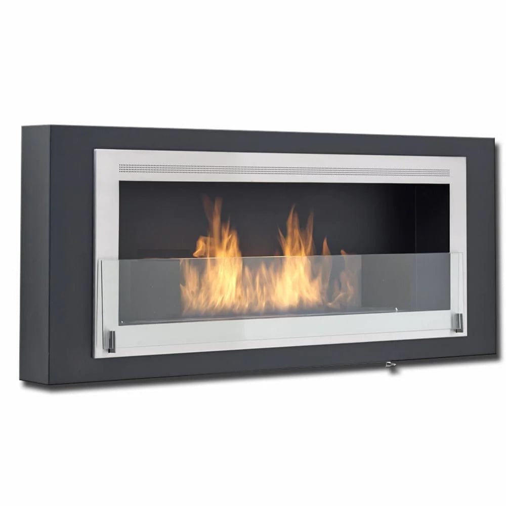 Eco-Feu Santa Lucia Wall Mount Matte Black with Stainless Steel Molding Ethanol Fireplace - Outdoor Arts Pros