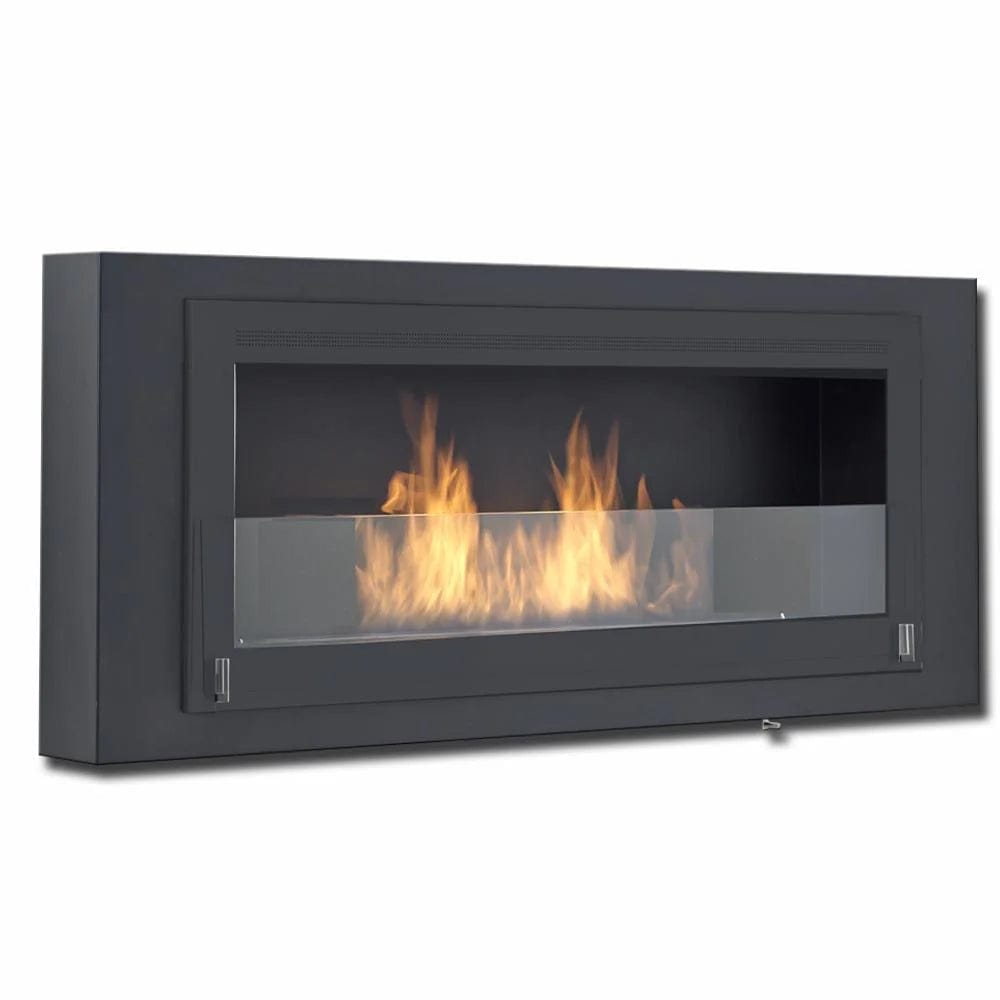 Eco-Feu Santa Lucia Wall Mount Matte Black with Stainless Molding Ethanol Fireplace - Outdoor Art Pros