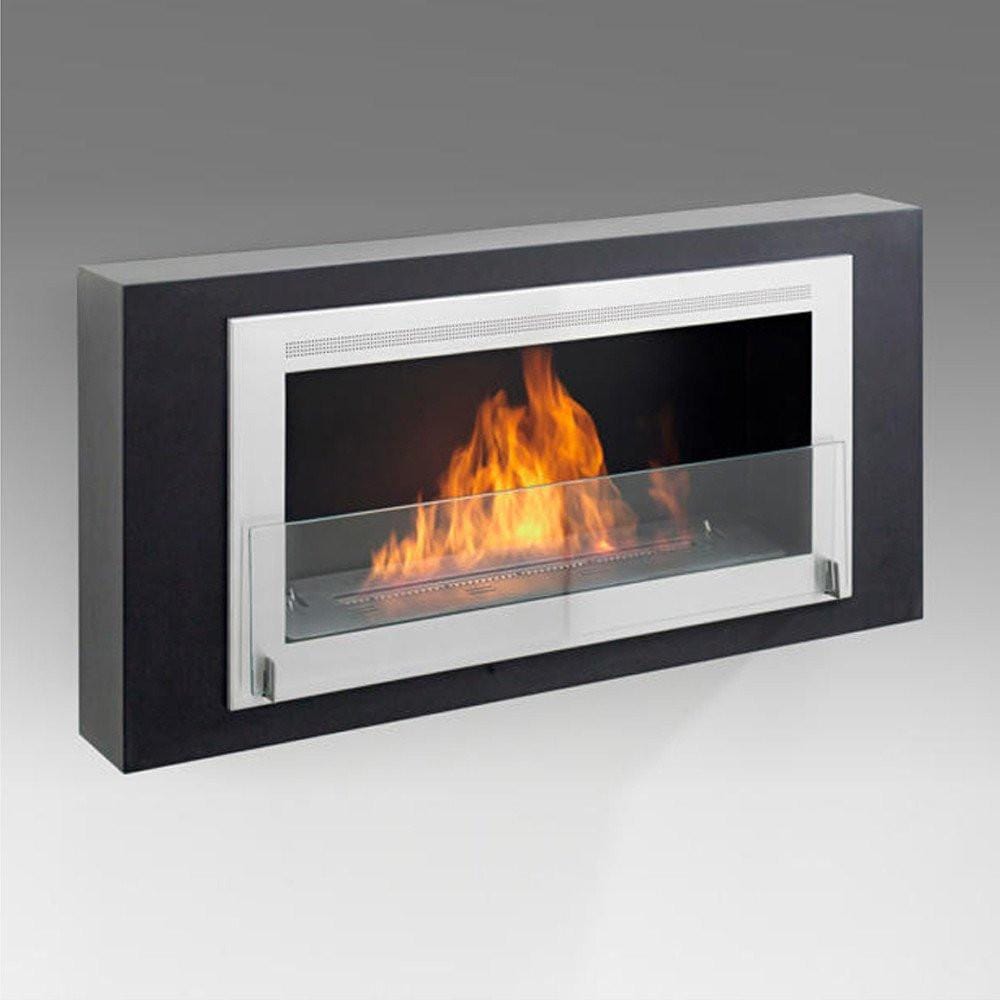 Eco-Feu Montreal Wall Mounted Biofuel Fireplace in Matte Black with Stainless Molding - Outdoor Art Pros