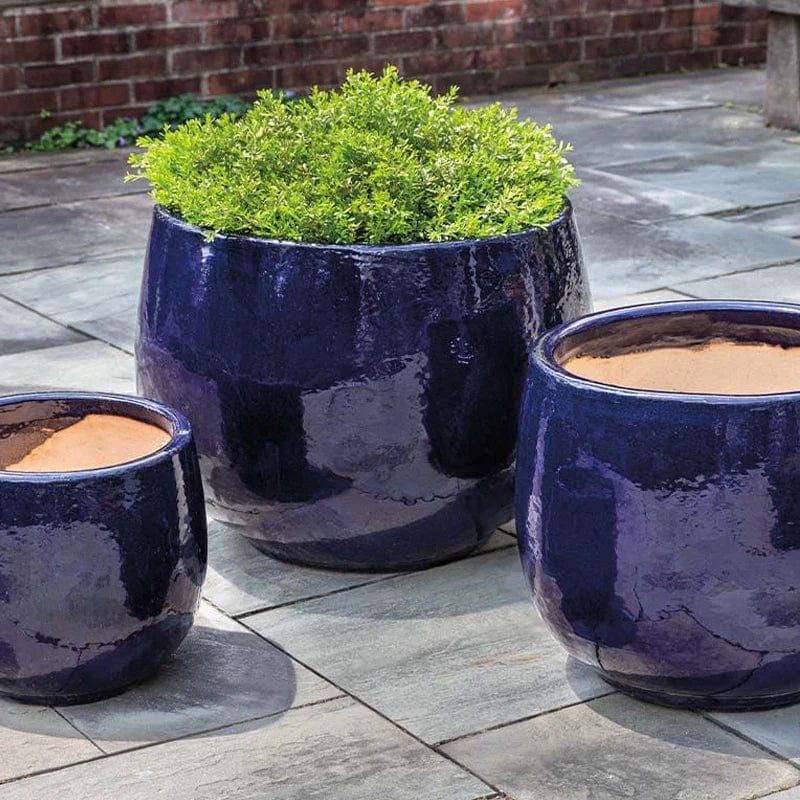 Martine Glazed Terra Cotta Planter-Set of 3 in Sapphire - Outdoor Art Pros