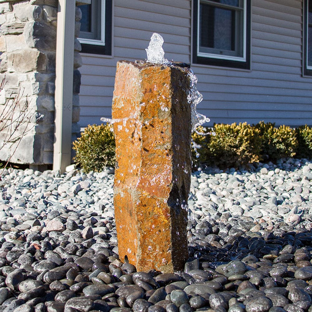 Medium Rustic Basalt Rock Column Fountain - Outdoor Fountain Pros