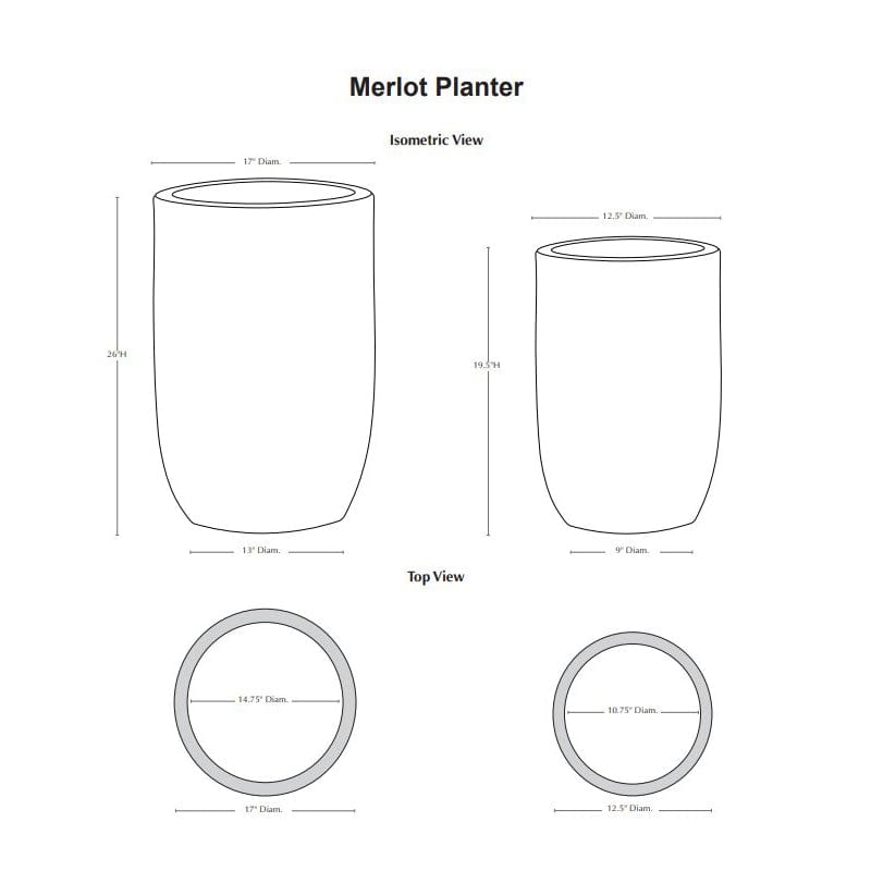 Merlot Planter  Set of 2 Specs - Outdoor Art Pros