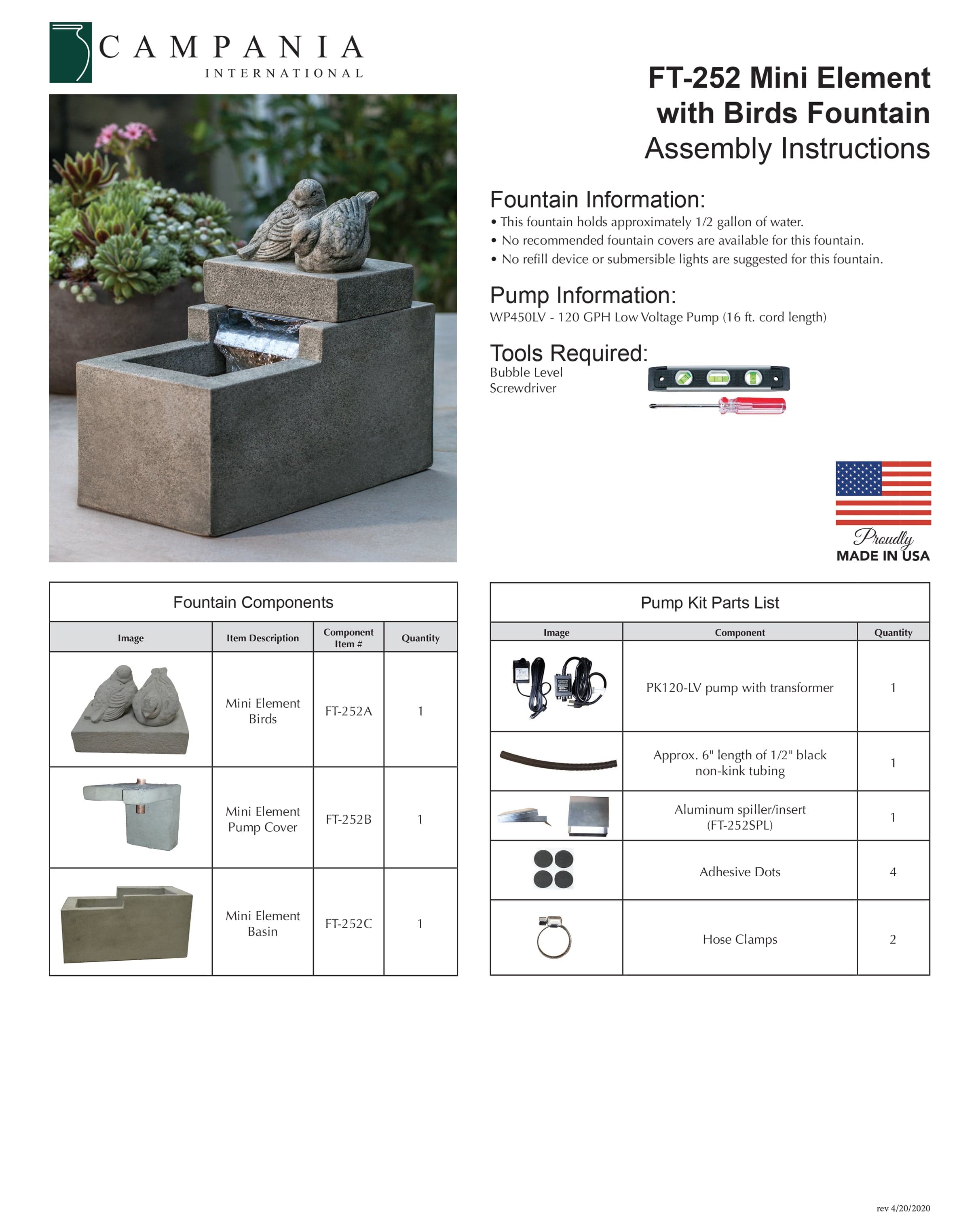 Mini Element With Birds Garden Fountain - Outdoor Art Pros