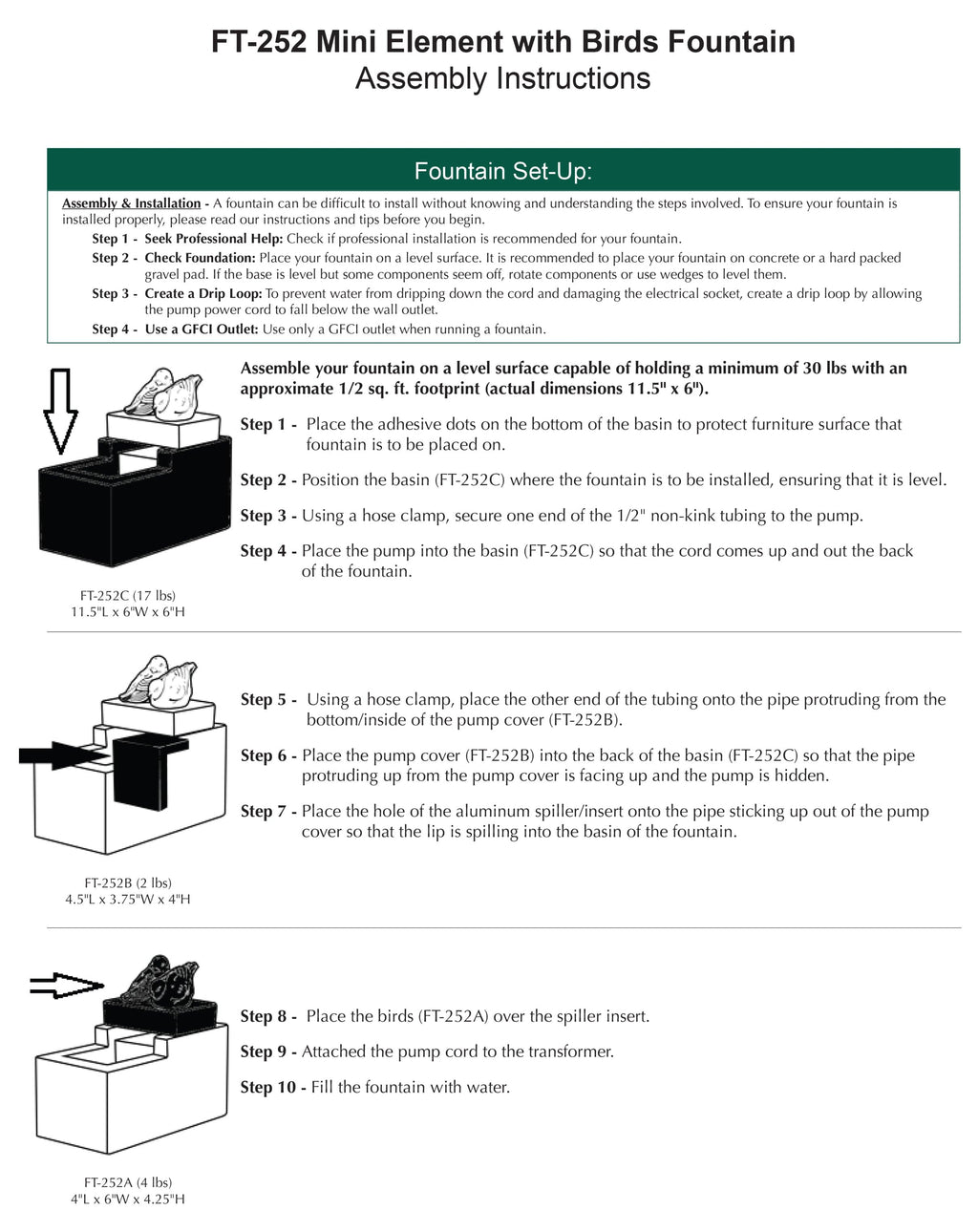 Mini Element With Birds Garden Fountain