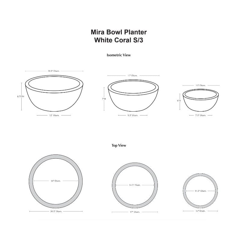 Mira Bowl Planter in White Coral Finish Set of 3