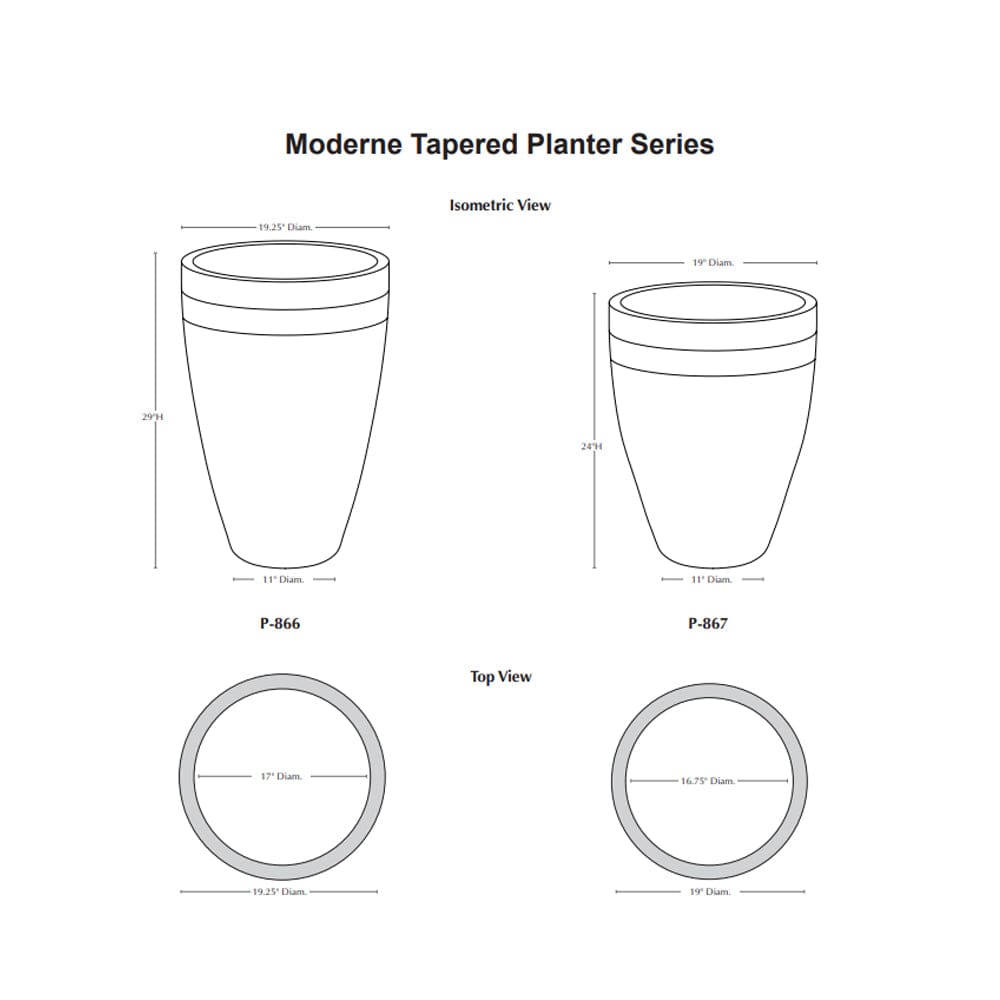Moderne Tapered Planters Specs - Outdoor Art Pros
