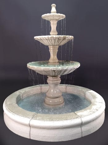 Monaco Three Tier Fountain with Fiore Pond, Gray - Outdoor Art Pros