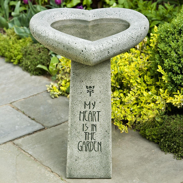 My Heart is in the Garden Cast Stone Birdbath - Outdoor Art Pros