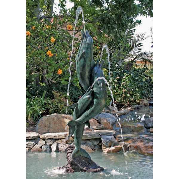 Brass Baron Tall Entwined Dolphins Garden Accent and Pool Statuary - Outdoor Art Pros