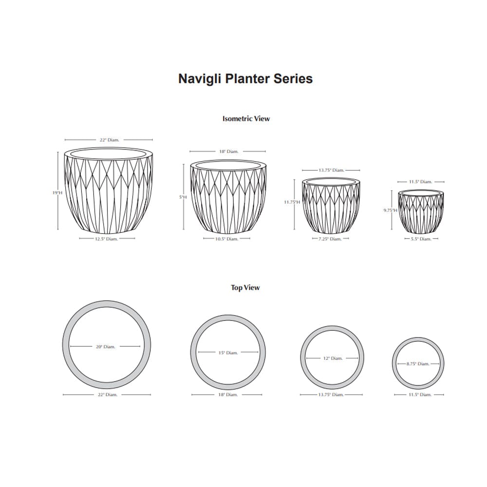 Navigli Planter Series Specs - Outdoor Art Pros