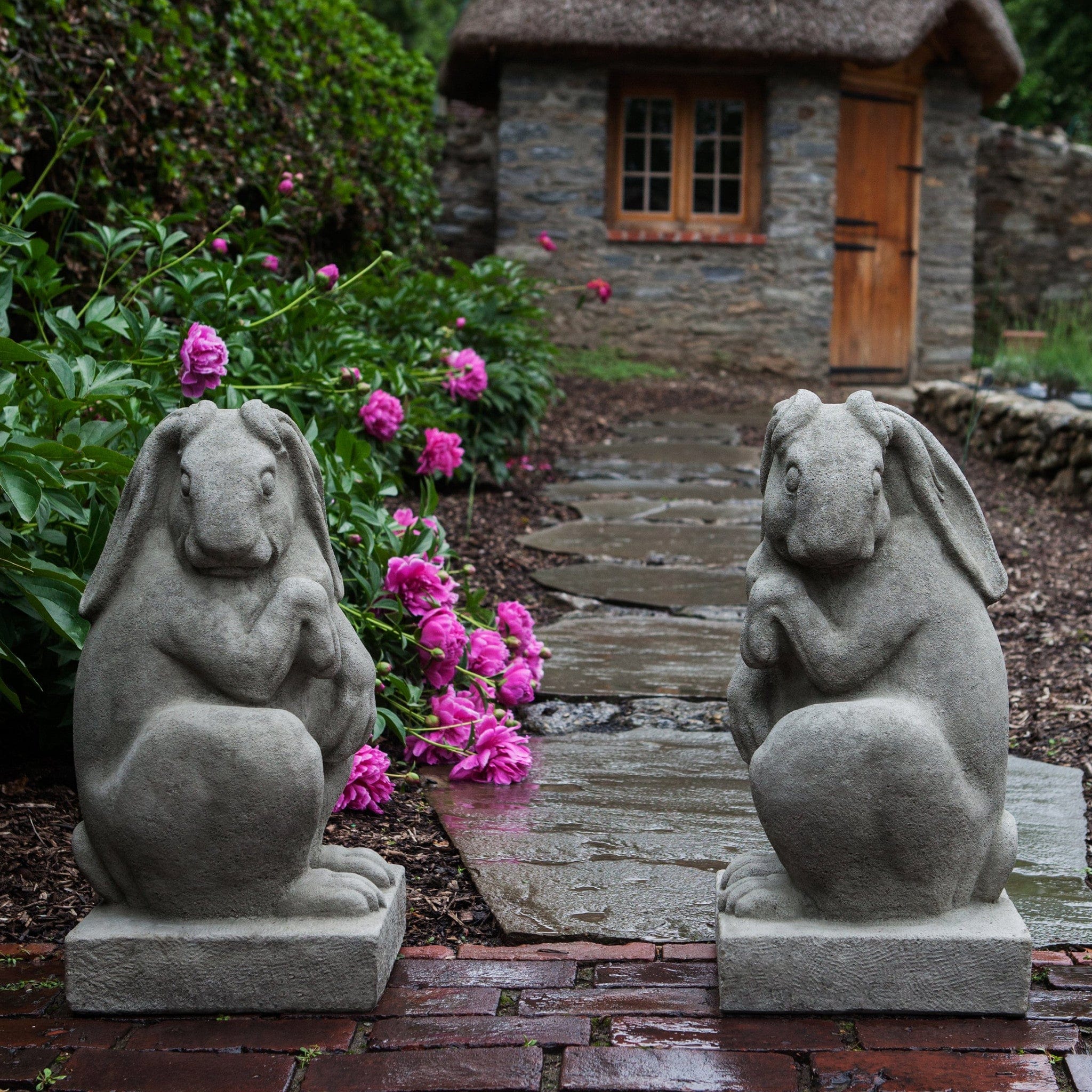 Newport Rabbit Garden Statue - Set of 2 - Outdoor Art Pros