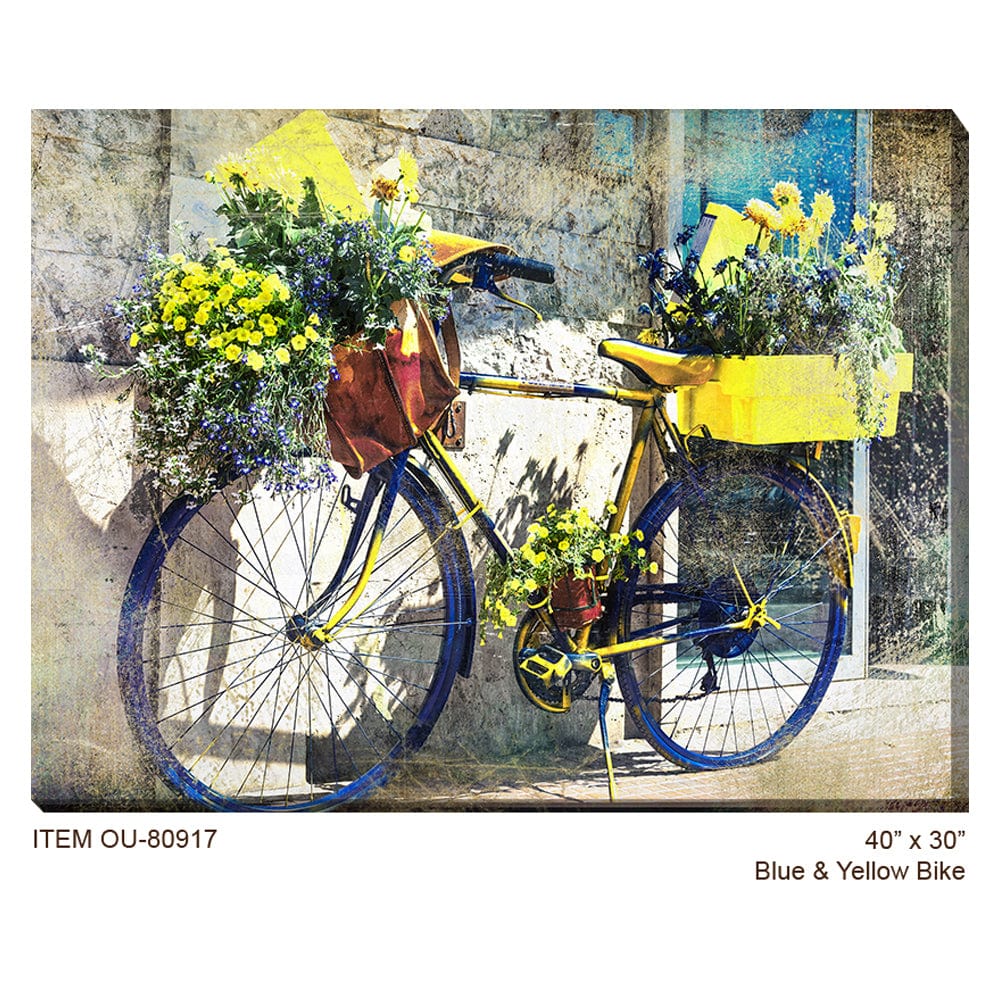 Blue and Yellow Bike Outdoor Canvas Art - Outdoor Art Pros