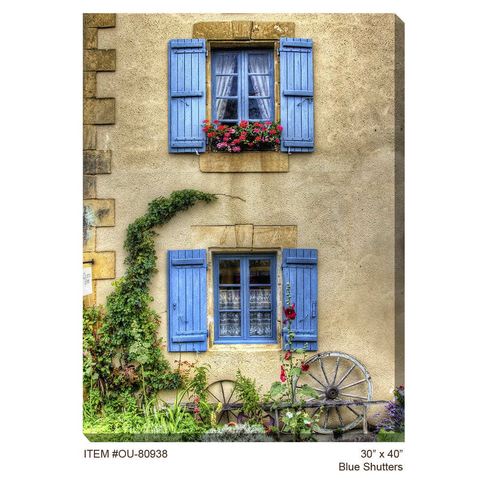 Blue Shutters Outdoor Canvas Art - Outdoor Art Pros