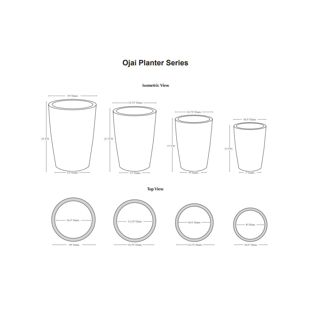 Ojai Pearl Planter Set of 4 Specs - Outdoor Art Pros